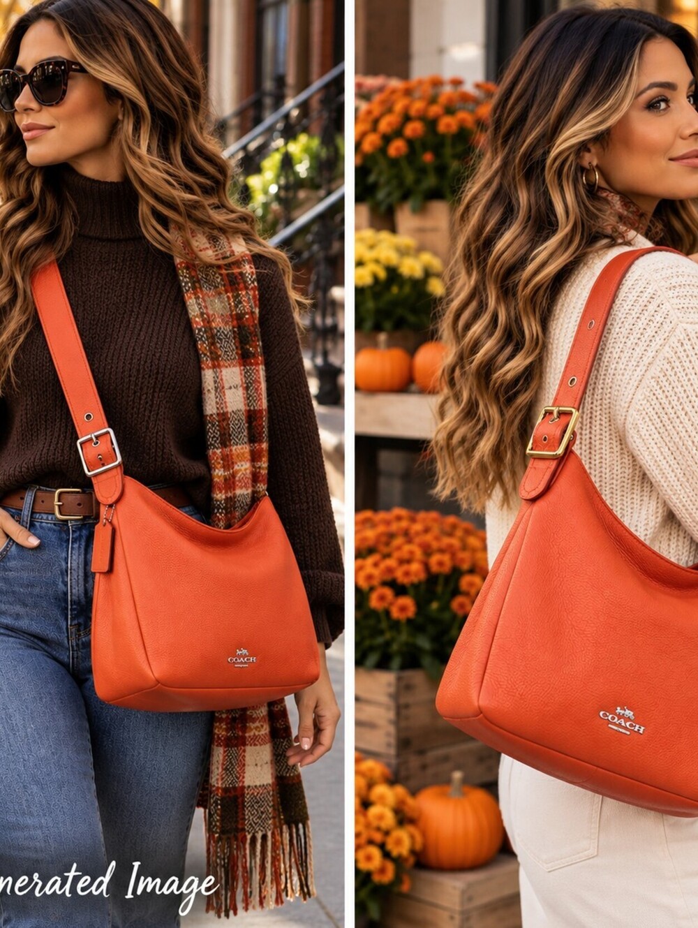 Coach 35775 Dufflette Hobo Orange Pebble Leather Shoulder Crossbody Bag